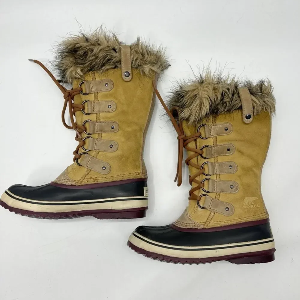 Sorel Joan of Arctic Tall Lace Up Suede Leather Faux Fur Warm Winter Boots sz 5